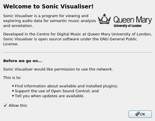 SonicVisualiser GUI asking for network access permission